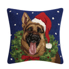 German Shepherd with Wreath Hooked Wool Christmas Throw Pillow, 18x18 inch, front view