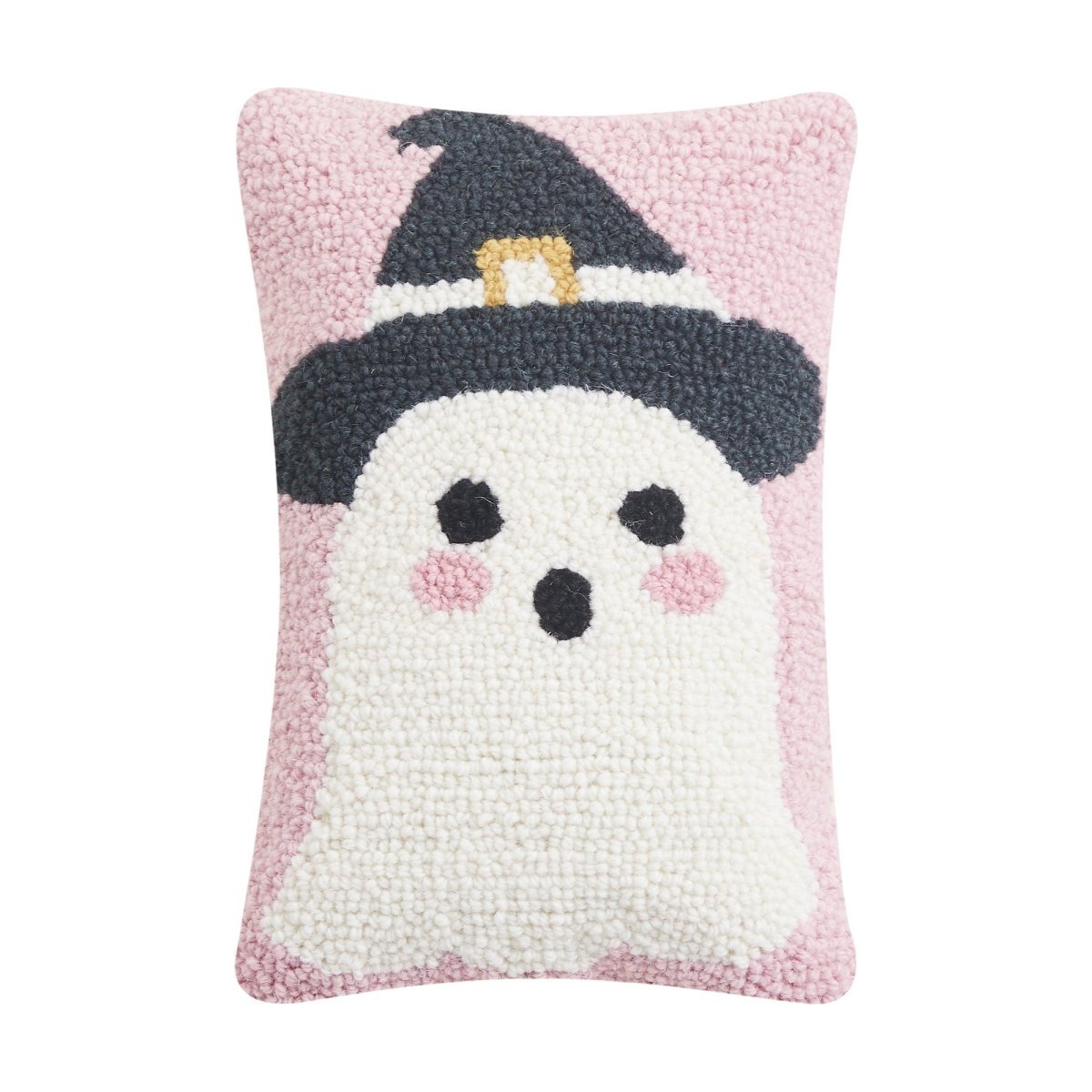Ghost Witch Hooked Wool Halloween Throw Pillow, 8x12 inch, front view