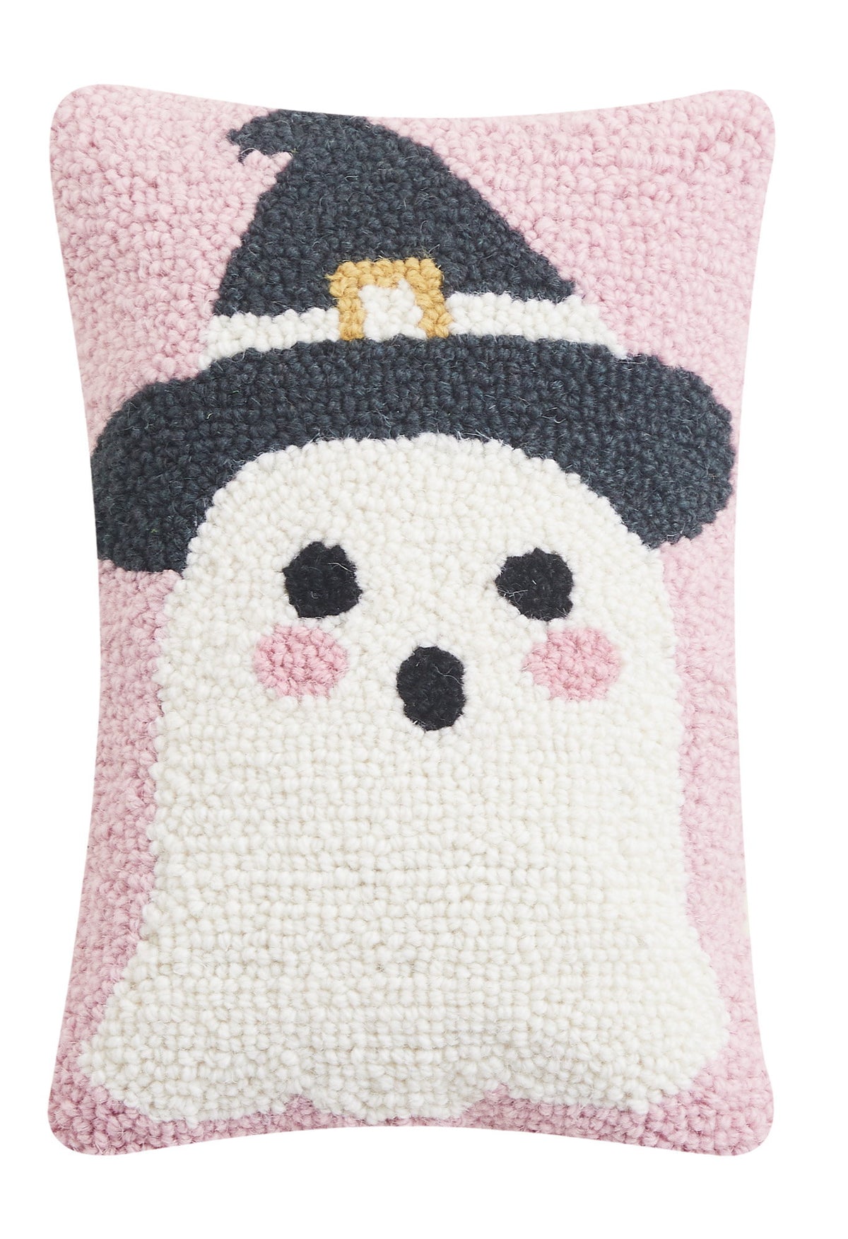 Ghost Witch Hooked Wool Halloween Throw Pillow, 8x12 inch, front view