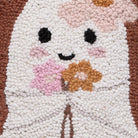 Ghost with Daisies Hooked Wool Halloween Throw Pillow, close-up detail