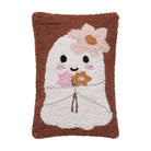 Ghost with Daisies Hooked Wool Halloween Throw Pillow, 8x12 inch, front view