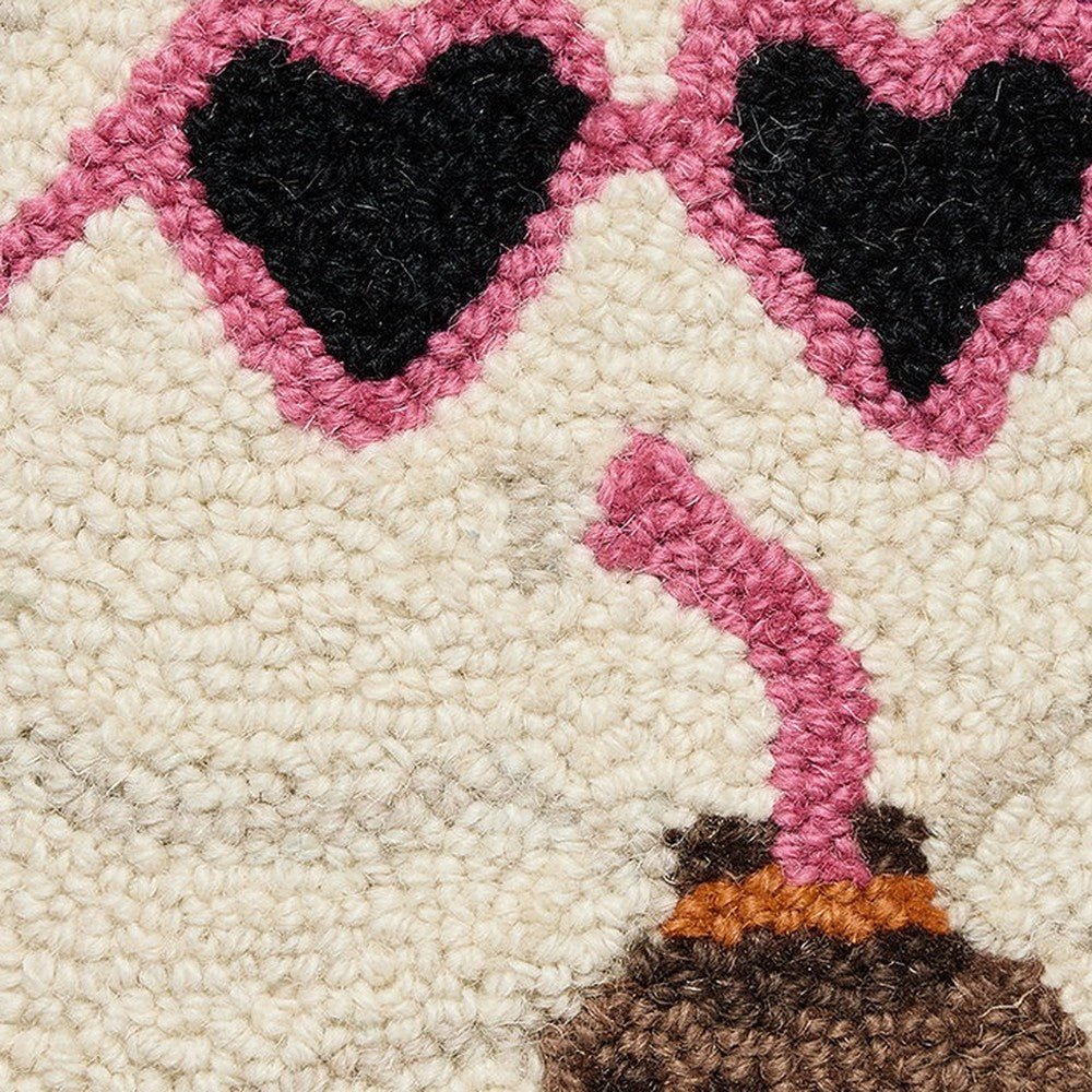 Closeup of Ghost with Drink Hooked Wool Halloween Throw Pillow showing stitch texture and craftsmanship detail