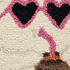 Closeup of Ghost with Drink Hooked Wool Halloween Throw Pillow showing stitch texture and craftsmanship detail