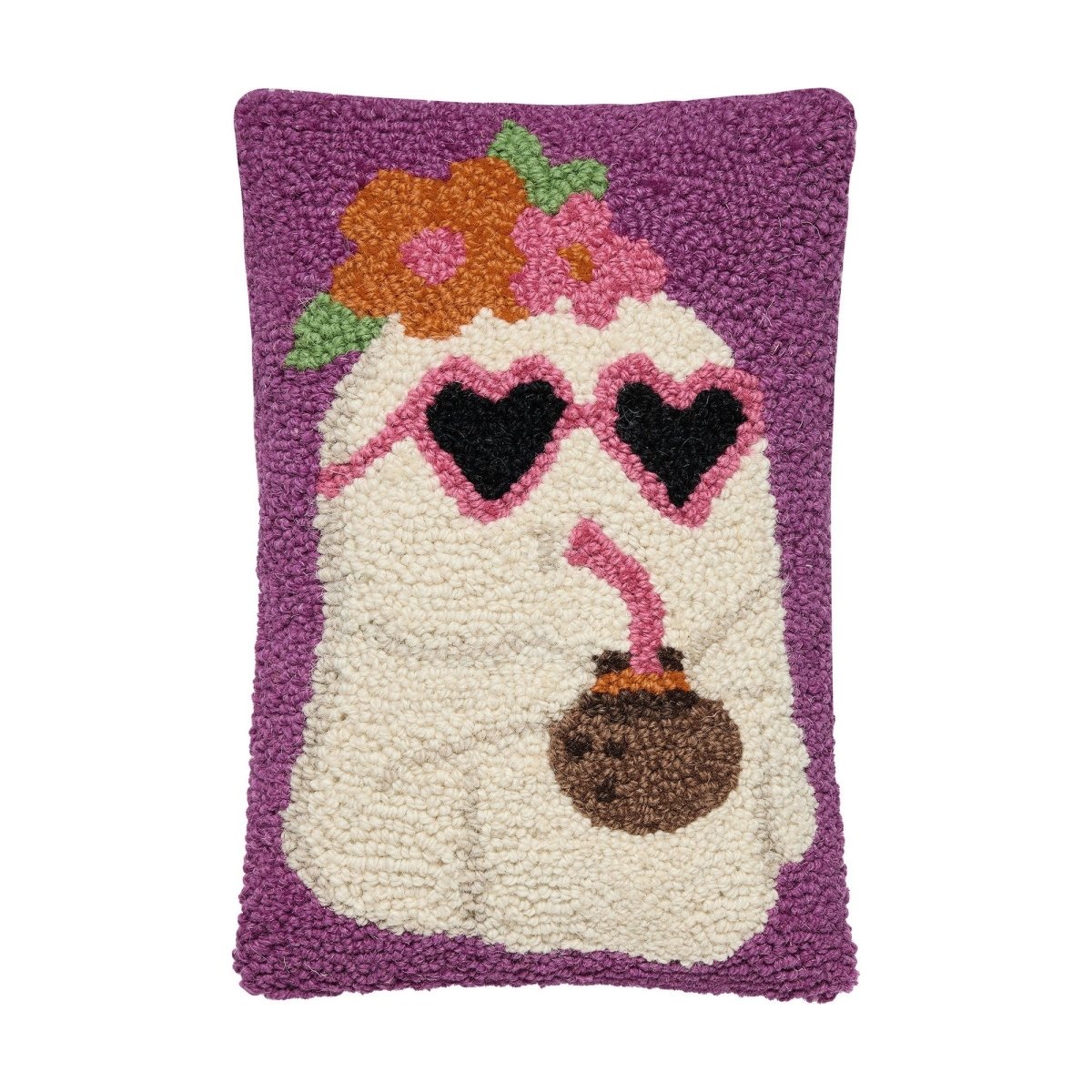 Ghost with Drink Hooked Wool Halloween Throw Pillow, 8x12 inch, front view