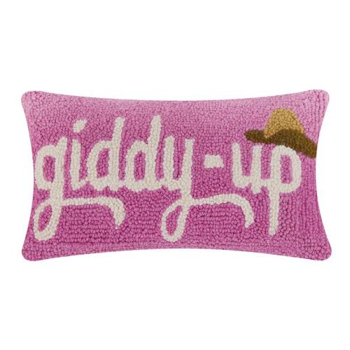 Giddy Up Hat Hooked Wool Throw Pillow, 9x16 inch, front view