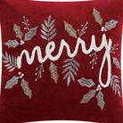 Gilded Merry Embroidered Christmas Throw Pillow, close-up detail