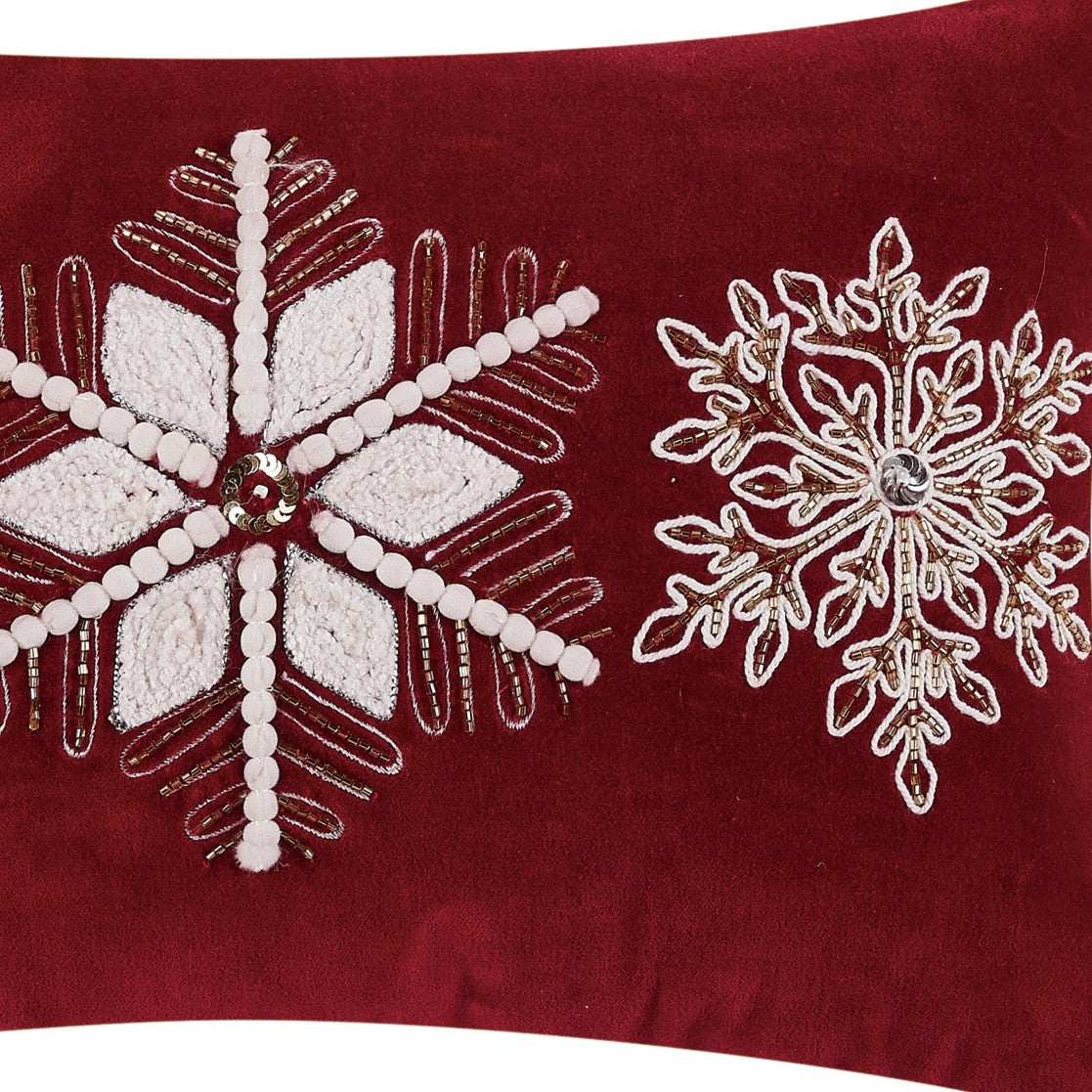 Gilded Snowflakes Embroidered Christmas Throw Pillow, close-up detail