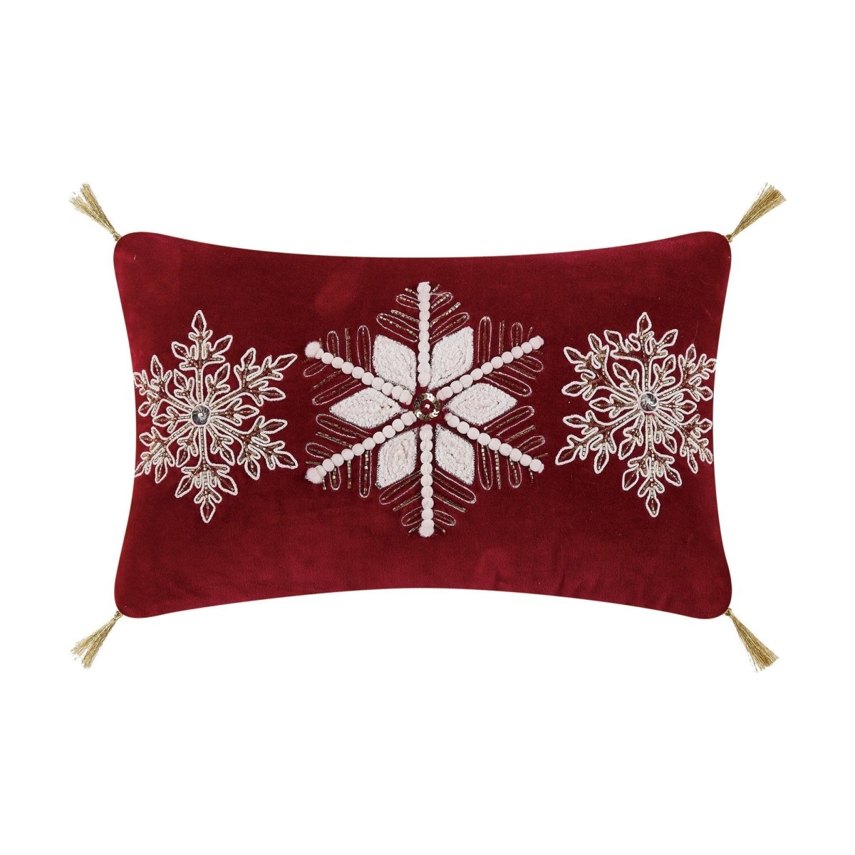 Gilded Snowflakes Embroidered Christmas Throw Pillow, 12x18 inch, front view
