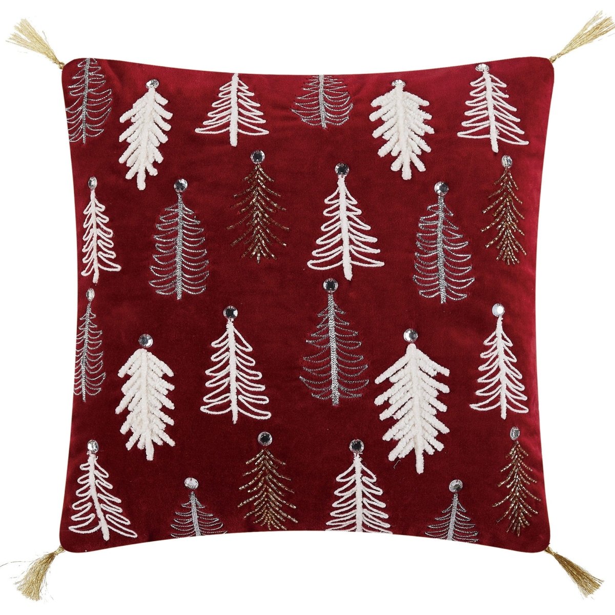 Gilded Trees Embroidered Christmas Throw Pillow, 16x16 inch, front view