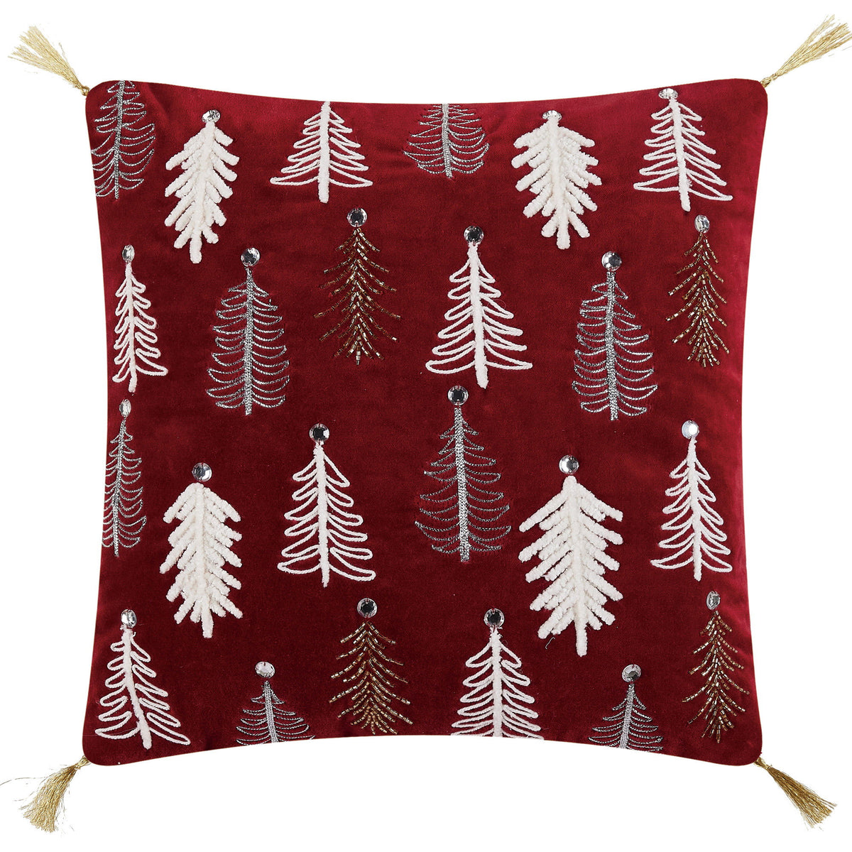 Gilded Trees Embroidered Christmas Throw Pillow, 16x16 inch, front view
