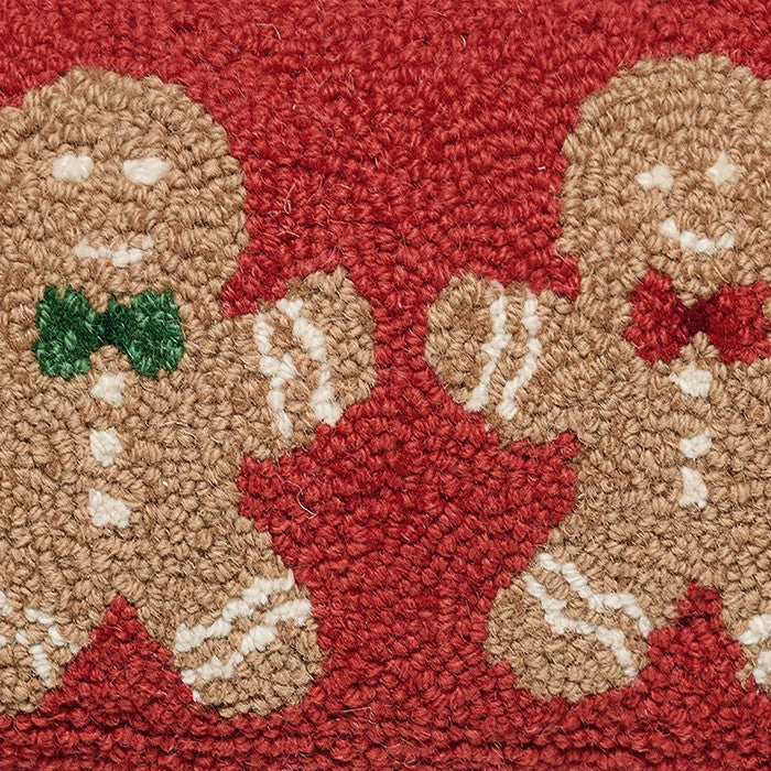 Gingerbread Cookies Hooked Wool Christmas Throw Pillow, close-up detail