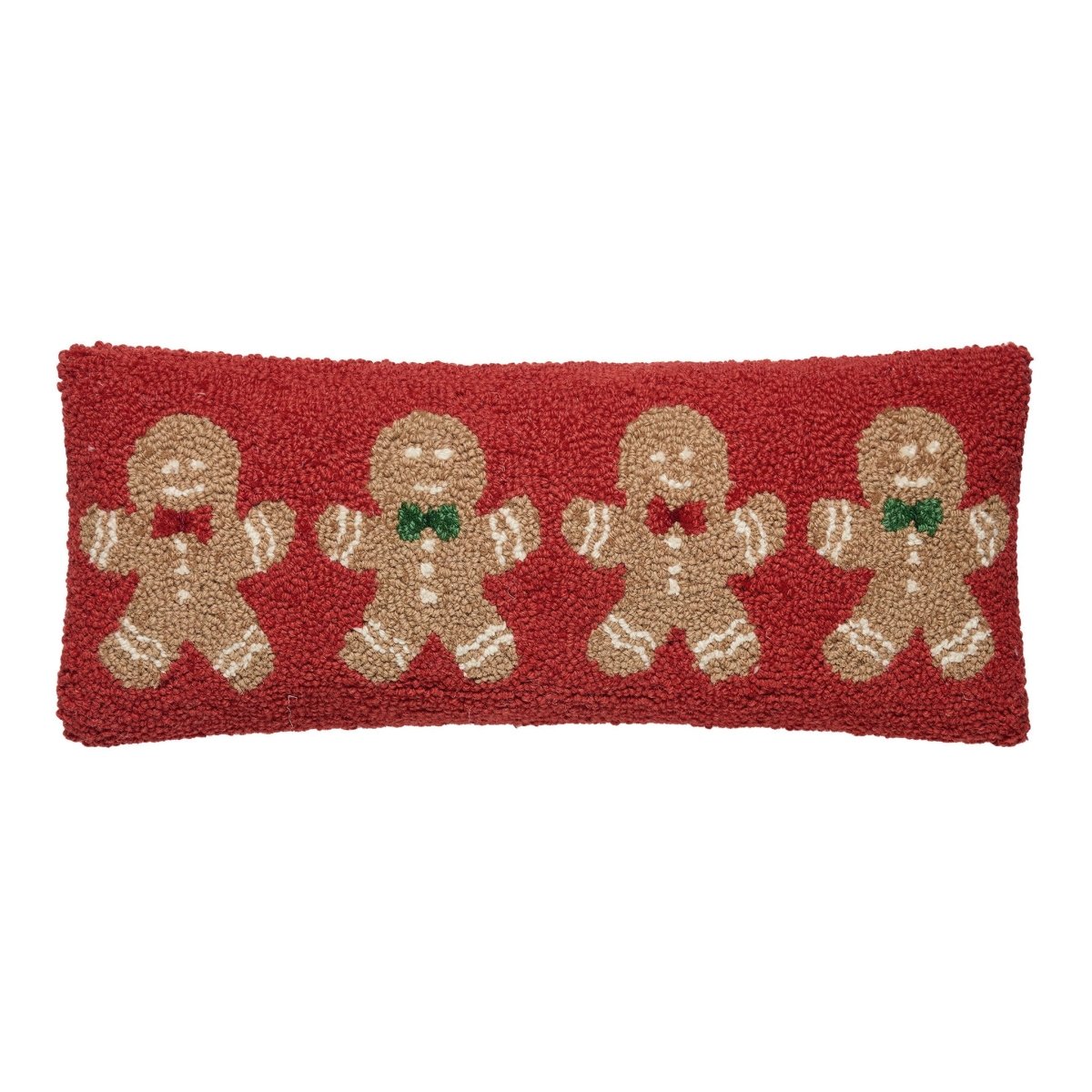 Gingerbread Cookies Hooked Wool Christmas Throw Pillow, 8x20 inch, front view
