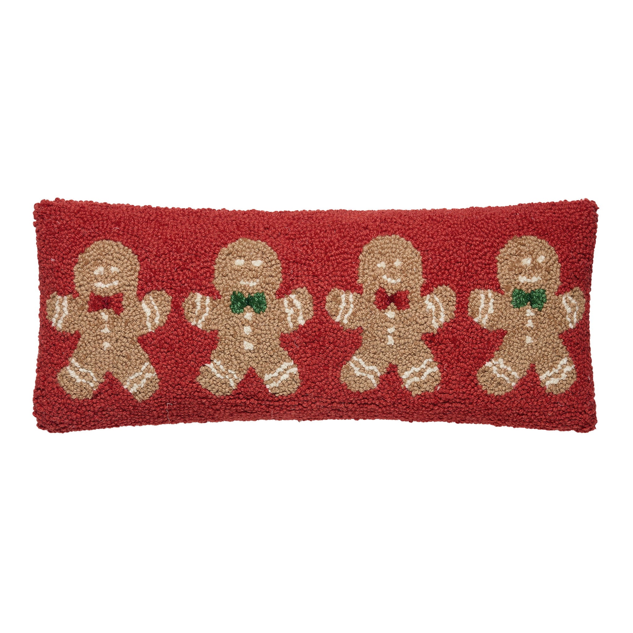 Gingerbread Cookies Hooked Wool Christmas Throw Pillow, 8x20 inch, front view