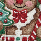 Gingerbread Man Hooked Wool Christmas Throw Pillow, close-up detail