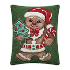 Gingerbread Man Hooked Wool Christmas Throw Pillow, 16x20 inch, front view