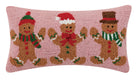 Gingerbreads Group Three Hooked Wool Christmas Throw Pillow, 9x16 inch, front view