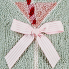 Gingham Bow Martini Glass Hooked Wool Christmas Throw Pillow, close-up detail
