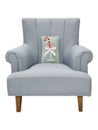 Gingham Bow Martini Glass Hooked Wool Christmas Throw Pillow on an armchair, showing the throw pillow at room scale, 8x12 inch