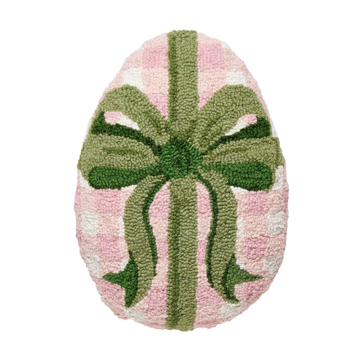 Gingham Easter Egg Hooked Wool Throw Pillow, 12x16 inch, front view