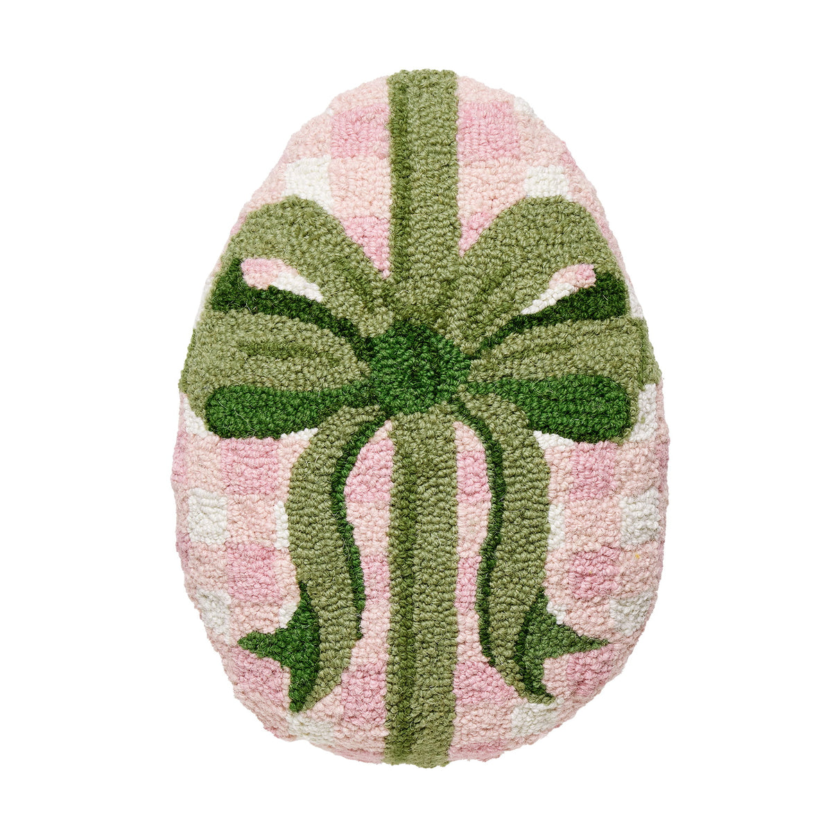 Gingham Easter Egg Hooked Wool Throw Pillow, 12x16 inch, front view