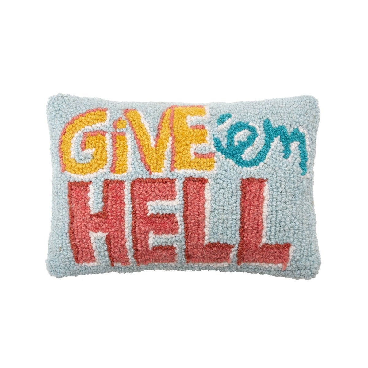Give'em Hell Hooked Wool Throw Pillow, 8x12 inch, front view