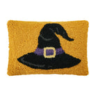 Gold Ground Witch Hat Hooked Wool Halloween Throw Pillow, 8x12 inch, front view