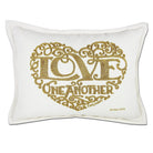 Gold Love Heart hand-embroidered throw pillow showcasing iconic landmarks