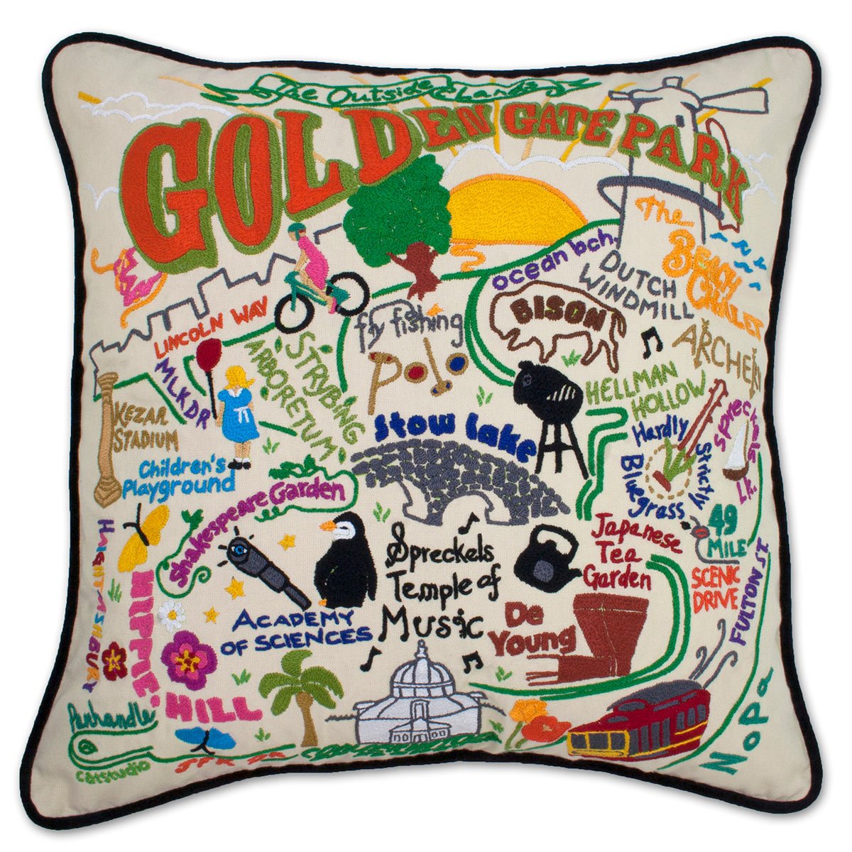 Golden Gate Park Bridge National hand-embroidered throw pillow with artisan decorative design