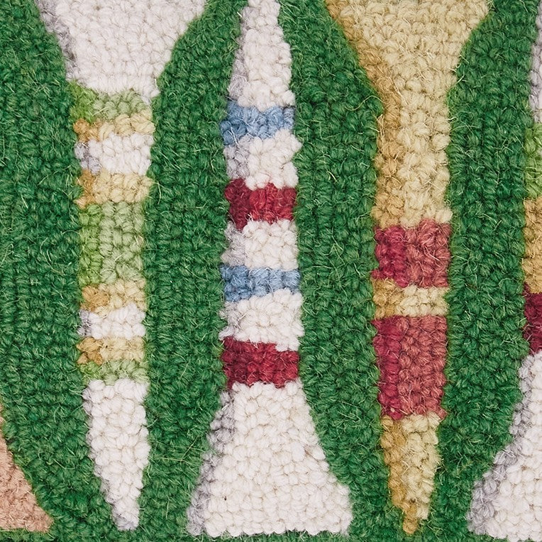 Golf Tees Hooked Wool Christmas Throw Pillow, close-up detail