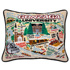 Gonzaga University Bulldogs hand-embroidered throw pillow featuring school colors and campus landmarks