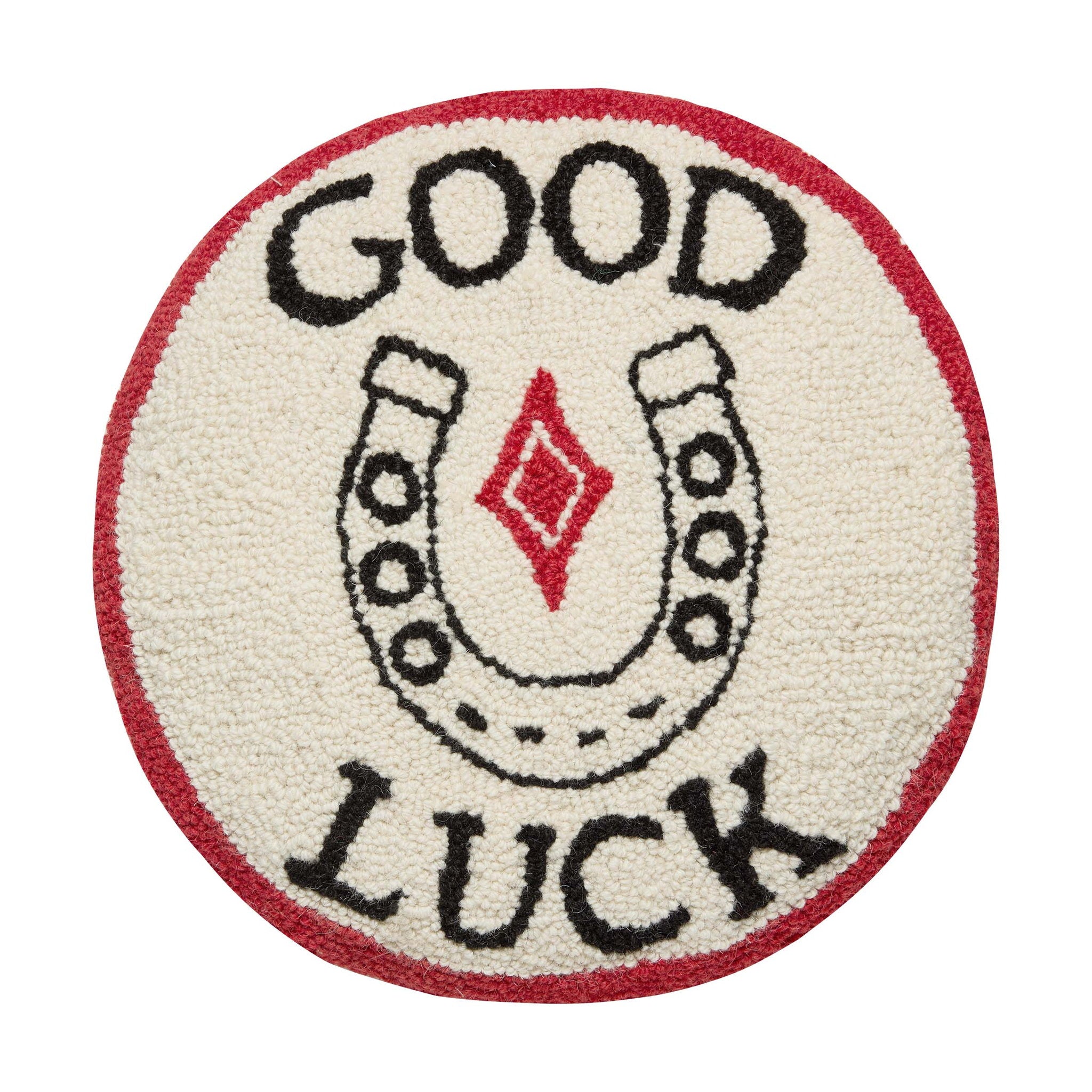 Good Luck Hooked Wool Throw Pillow, 14x14 inch, front view