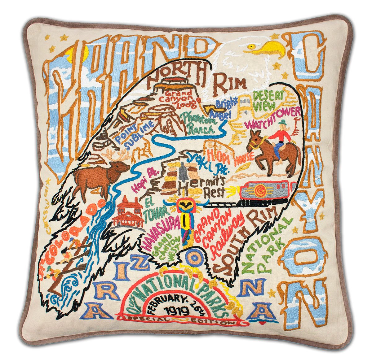 Grand Canyon Red Rocks hand-embroidered throw pillow with artisan decorative design
