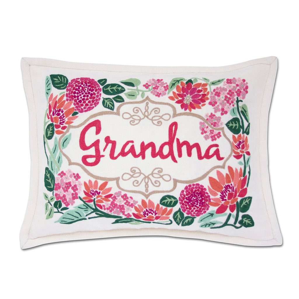 Grandma Love Gift hand embroidered throw pillow with heartfelt design.