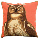 Great Horned Owl needlepoint throw pillow with rustic nature wildlife lodge design