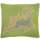 Green Dragon Seaglass Dunmore hooked wool throw pillow with artisan decorative design