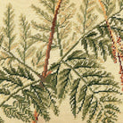 Closeup of Green Fern Boho Artisan needlepoint throw pillow highlighting hand-stitched wool craftsmanship and fabric detail
