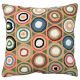 Green Geometric Circles Pattern hooked wool throw pillow with artisan decorative design