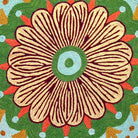 Green Gold Abstract Botanical Embroidered pillow fabric closeup showing hand-embroidered needlepoint wool texture and color detail