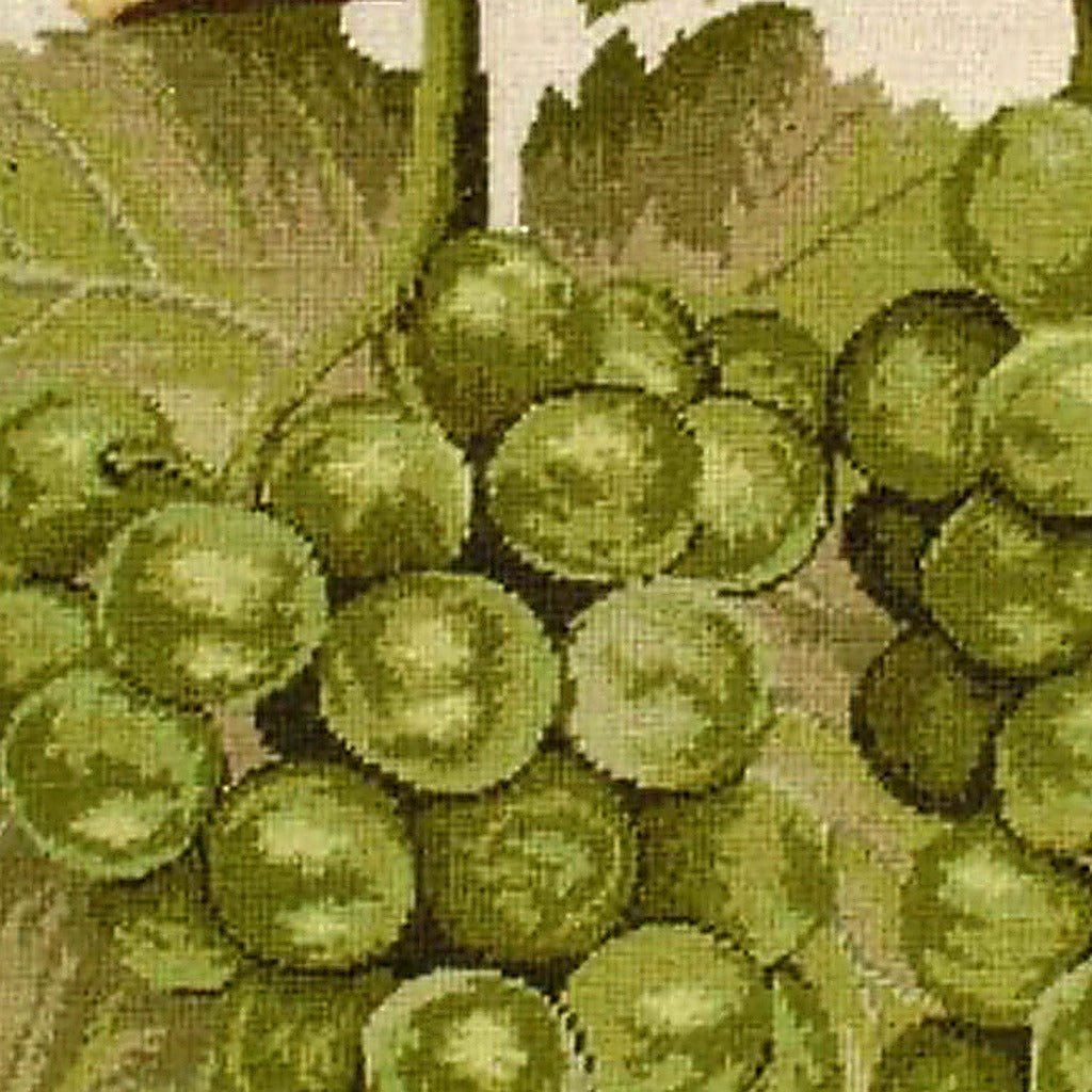 Green Grapes Floral Botanical pillow fabric closeup showing hand-embroidered needlepoint wool texture and color detail