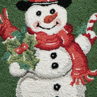 Green Ground Top Hat Snowman Hooked Wool Christmas Throw Pillow, close-up detail