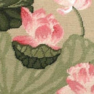 Hand-stitched wool detail of Green Pink Lotus needlepoint pillow showing intricate weave pattern and texture