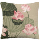 Green Pink Lotus needlepoint throw pillow with botanical floral design