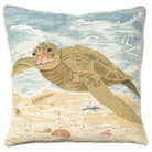Green Sea Turtle needlepoint throw pillow with nautical coastal motifs