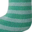 Closeup of Green Stripe with Tassel Hooked Christmas Stocking showing stitch texture and craftsmanship detail