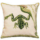 Green Water Frog needlepoint throw pillow with rustic nature wildlife lodge design