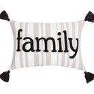 Grey Stripe Family Crewel Embroidered Throw Pillow, close-up detail