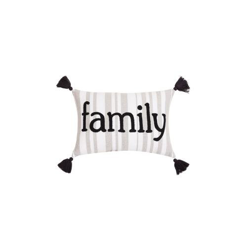 Grey Stripe Family Crewel Embroidered Throw Pillow, 8x12 inch, front view