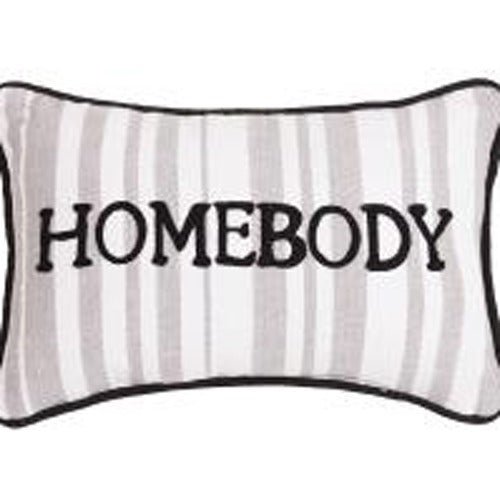 Grey Stripe Homebody Crewel Embroidered Throw Pillow, close-up detail