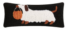 Halloween Dachshund Hooked Wool Throw Pillow, 12x5 inch, front view