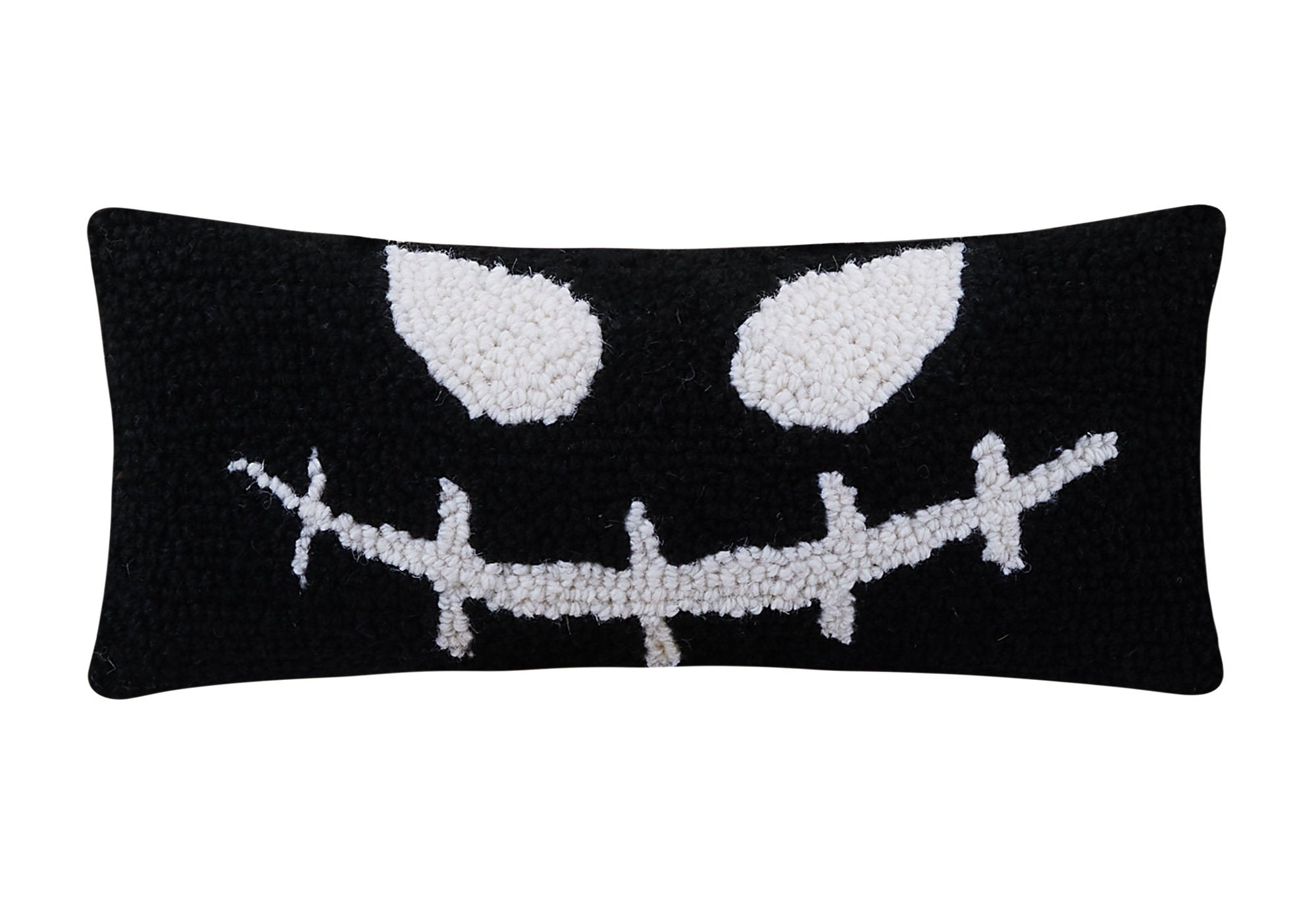 Halloween Scary Face Hooked Wool Throw Pillow, 12x5 inch, front view